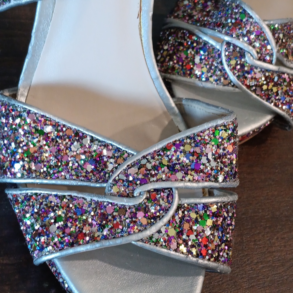 NINE WEST heels platform glitter silver prom shoes - 7.5 7 1/2